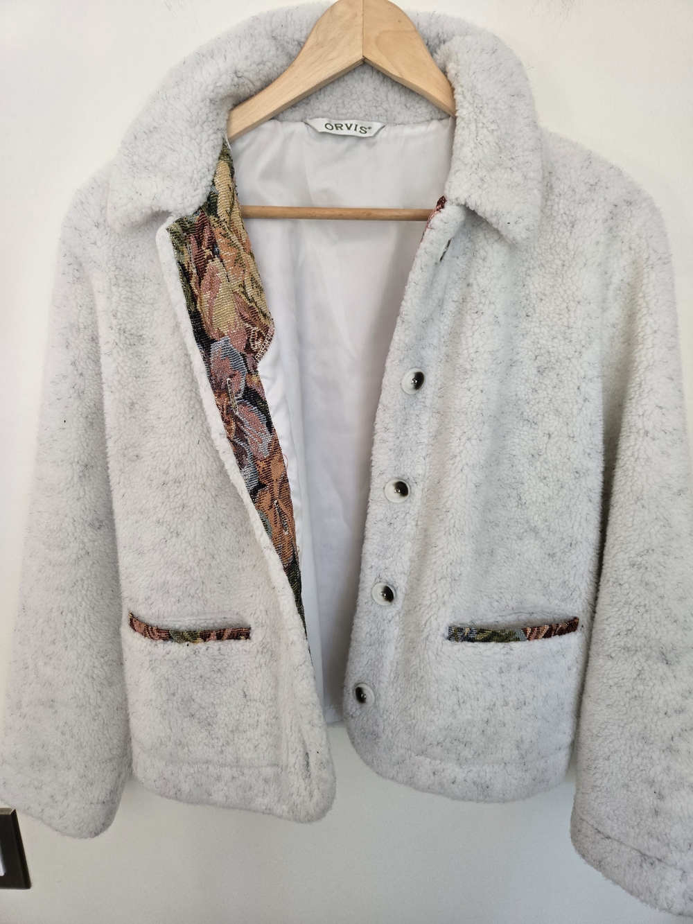 Orvis Women's Cream Teddy Sherpa Jacket with Floral Trim